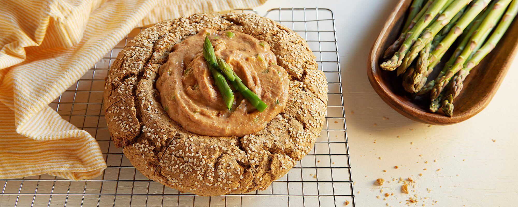 Rustic Bread Bowl with Sun-Dried Tomato and Asparagus Dip