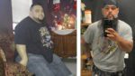 Two images showing Josh Carrero before and after adopting a whole-food, vegan, plant-based diet and experiencing massive weight loss
