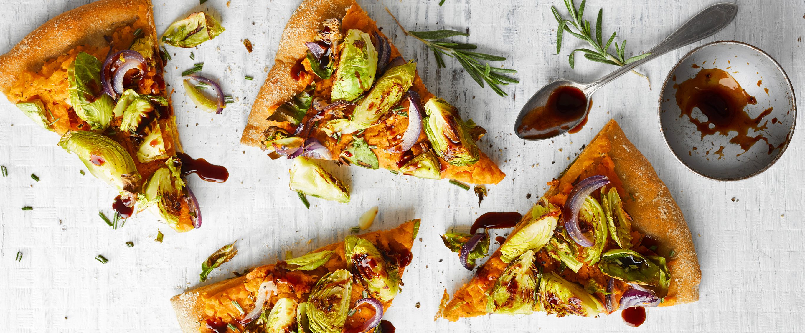 Brussels Sprouts, Sweet Potato, and Balsamic Pizza