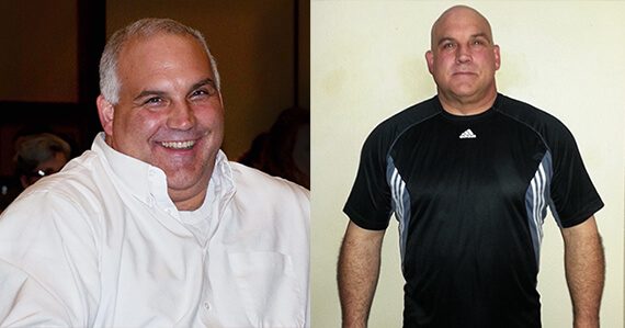 Russ Thelin before and after loosing 45 pounds