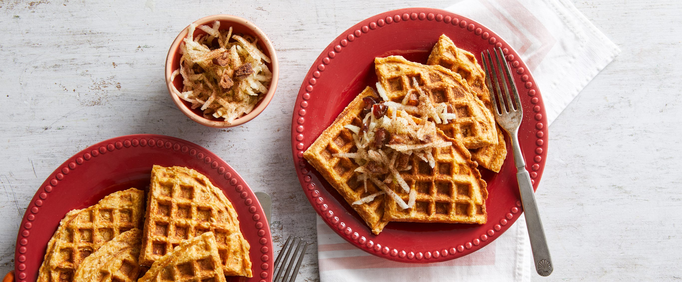 Vegan Sweet Potato Waffles with Apple-Date Slaw