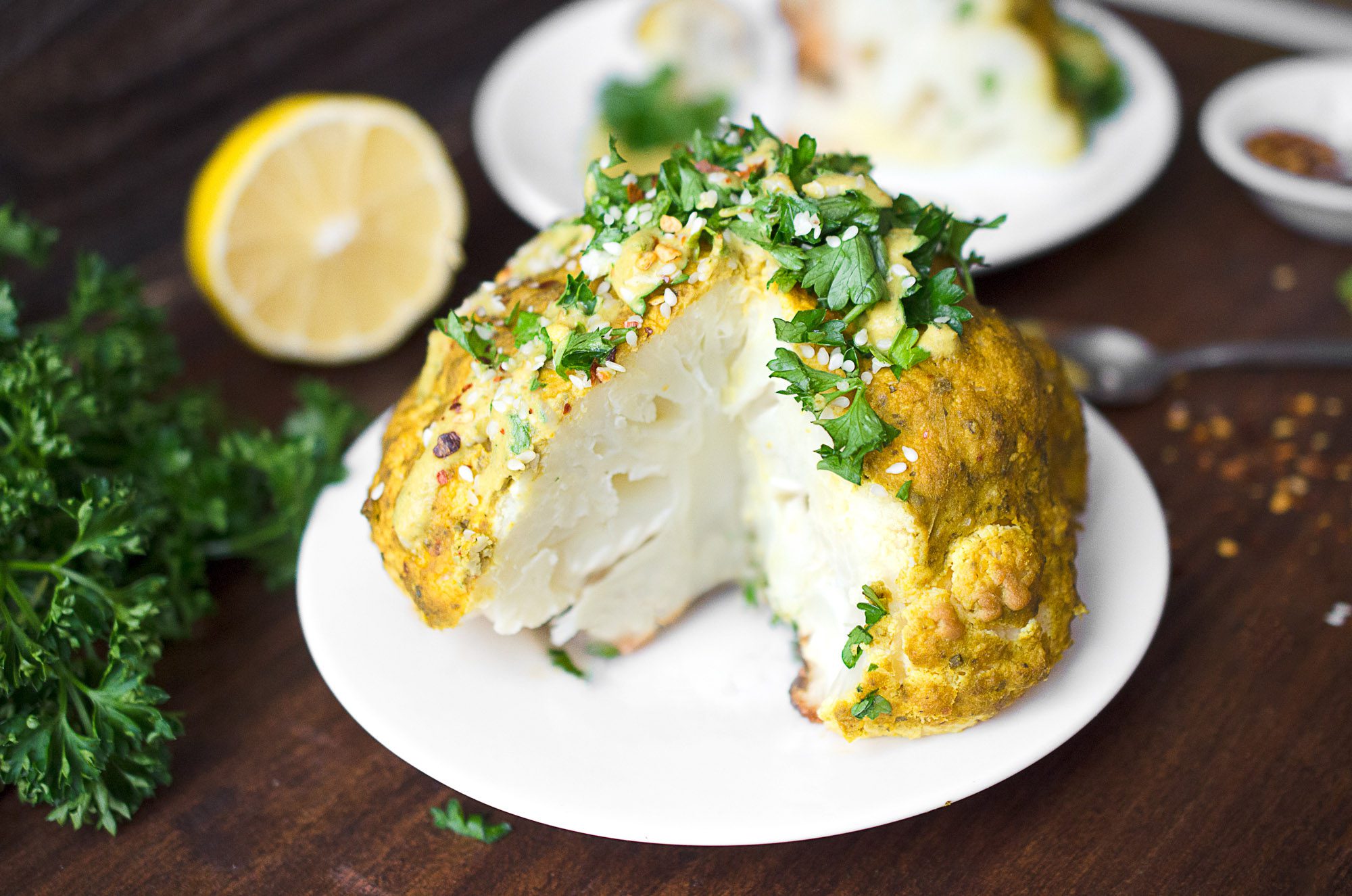 Lemon Dijon Whole Roasted Cauliflower