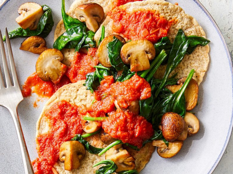 Herbed Savory Pancakes with Sauteed Spinach