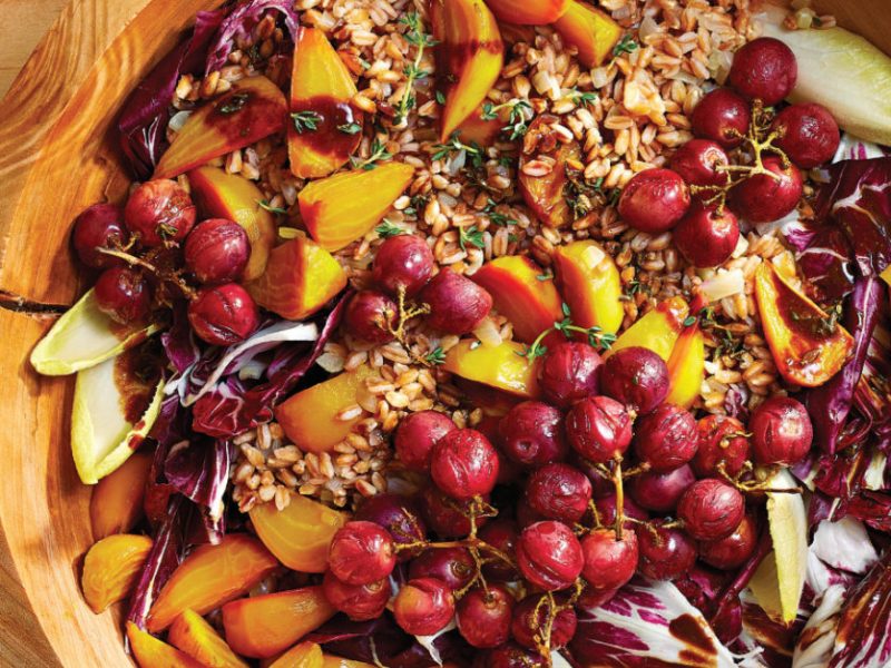 Farro Salad with Beets and Roasted Grapes