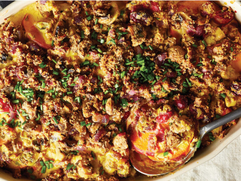 Sweet Potato Casserole with Herbed Mushroom Stuffing