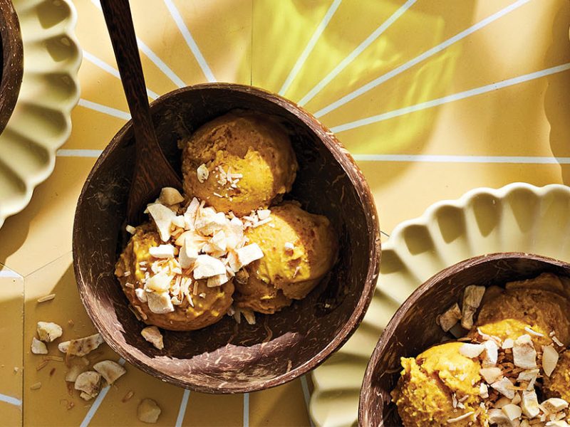 Four bowls of Mango Date Nice Cream