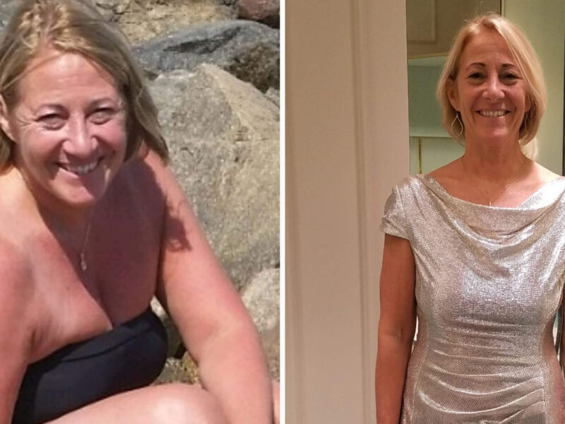Mary Beth Brendel before and after eating a WFPB diet, where she lost a significant amount of weight