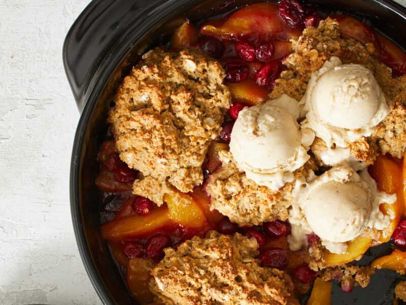 peach cranberry vegan cobbler