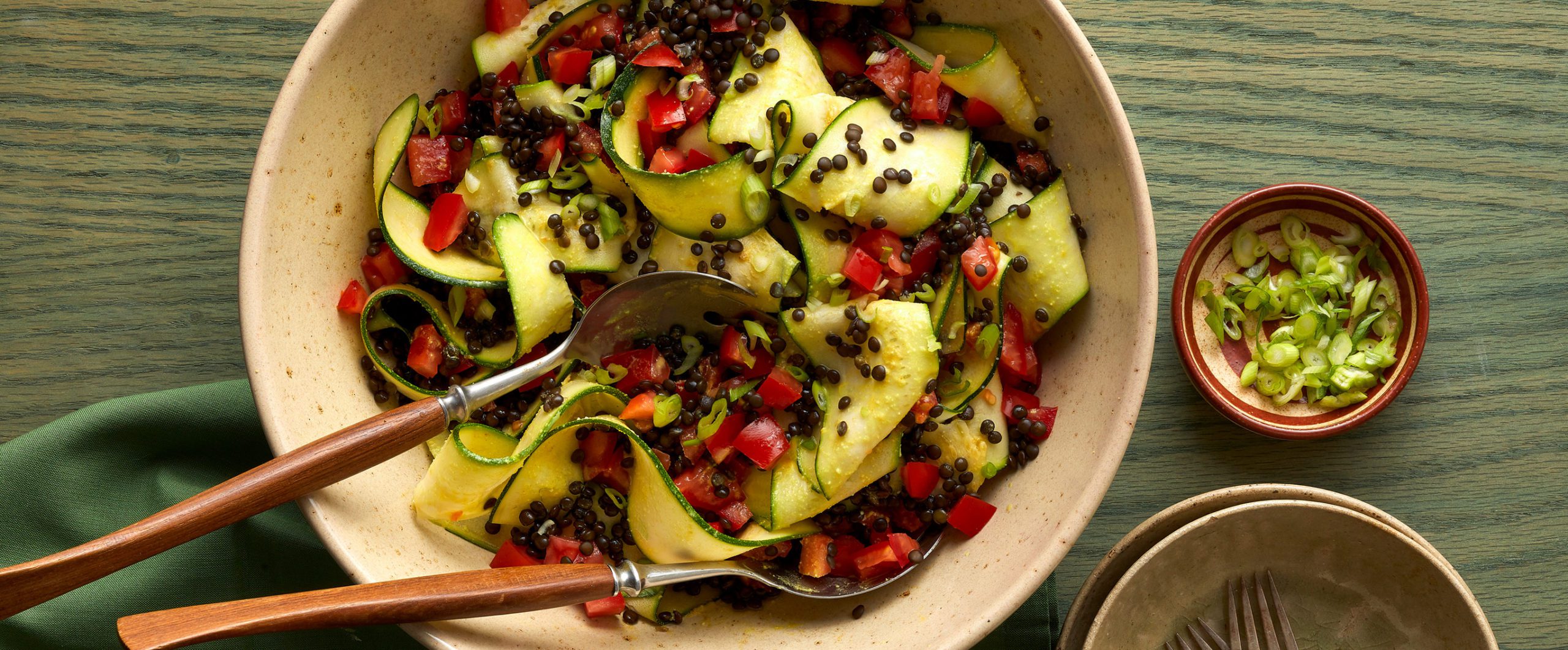Ribboned Zucchini Salad with Lentils and Creamy Turmeric Dressing
